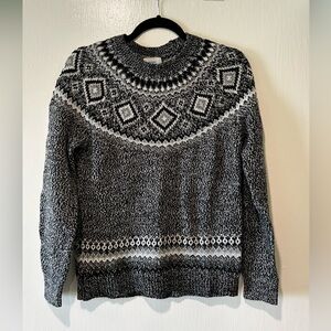 Old Navy Black, White, Silver Fair Isle Knit Sweater